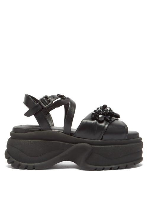 Matchesfashion.com Simone Rocha - Crystal-embellished Leather Flatform Sandals - Womens - Black