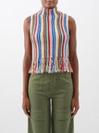 Sea - Olina High-neck Fringed Wool-blend Sweater - Womens - Ivory Multi