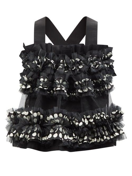 Noir Kei Ninomiya - Polka-dot Ruffled Satin And Tulle Top - Womens - Black