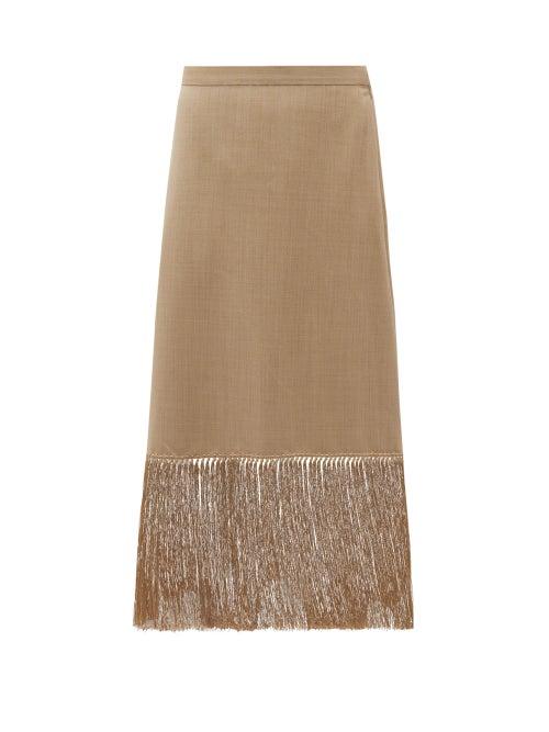 Matchesfashion.com Burberry - Fringed Wool-blend Pencil Skirt - Womens - Beige