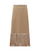 Matchesfashion.com Burberry - Fringed Wool-blend Pencil Skirt - Womens - Beige