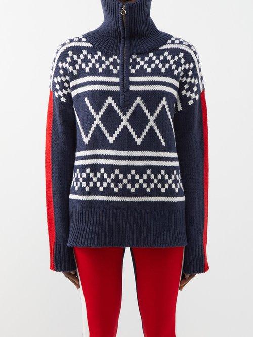 We Norwegians - Setesdal Patterned Zipped Merino-blend Sweater - Womens - Navy Multi