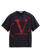 Matchesfashion.com Valentino - Deconstructed Go Logo Print Cotton T Shirt - Mens - Navy