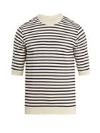 De Bonne Facture Crew-neck Short-sleeved Striped Cotton Sweater