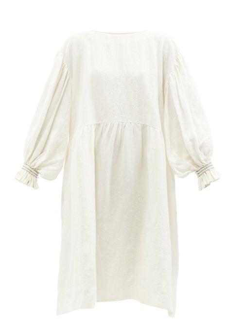 Ladies Rtw Cawley Studio - Winnie Hand-smocked Linen Dress - Womens - Ivory