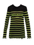 Matchesfashion.com Balmain - Distressed Logo Embroidered Striped Sweater - Mens - Black Yellow