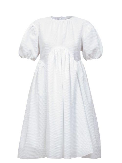 Matchesfashion.com Cecilie Bahnsen - Thelma Puff-sleeve Cloqu Mini Dress - Womens - White