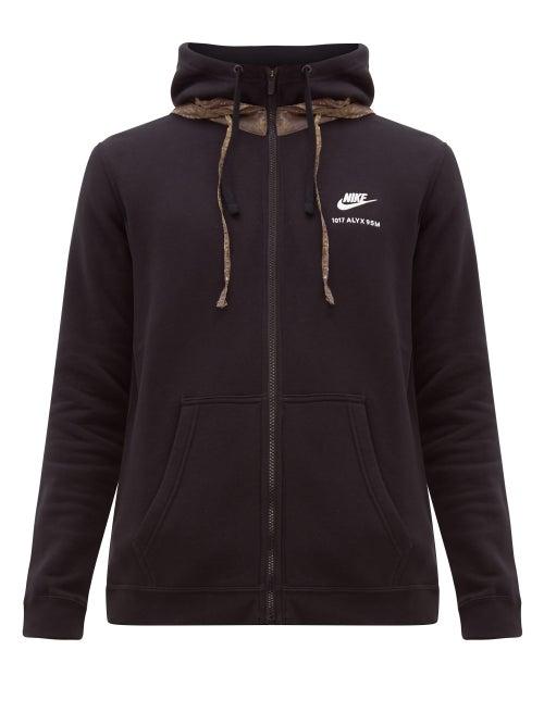 Matchesfashion.com 1017 Alyx 9sm - X Nike Zip Up Layered Hood Cotton Blend Sweatshirt - Mens - Black