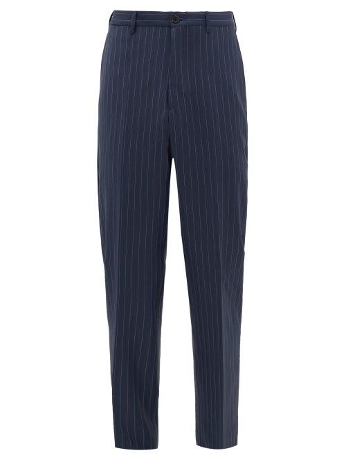 Matchesfashion.com Cobra S.c. - Pinstriped Wool Tapered-leg Trousers - Mens - Navy