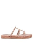 Matchesfashion.com Valentino - Torchon Rockstud Multi Strap Leather Slides - Womens - Nude