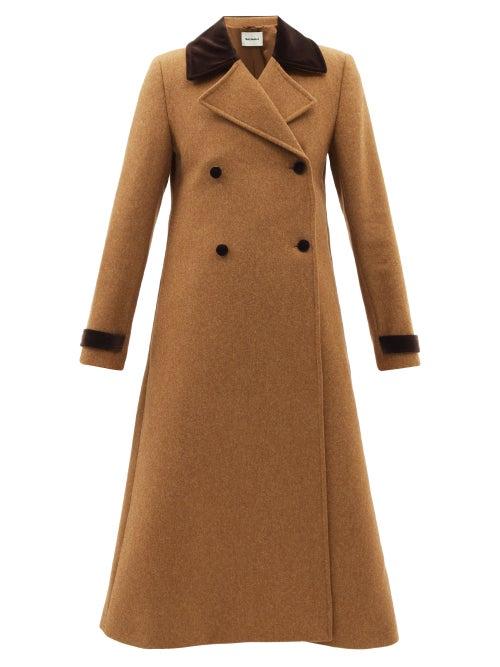 Molly Goddard - Lenny Velvet-trim Double-breasted Wool Coat - Womens - Camel