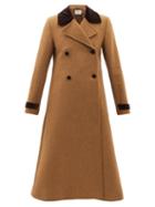 Molly Goddard - Lenny Velvet-trim Double-breasted Wool Coat - Womens - Camel