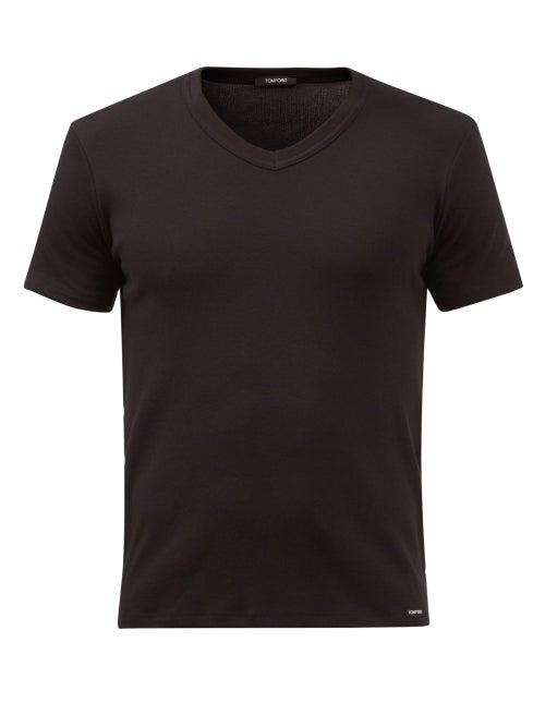 Tom Ford - V-neck Cotton-blend Jersey Pyjama Top - Mens - Black