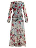 Matchesfashion.com Raquel Diniz - Kim Off The Shoulder Floral Print Gown - Womens - Blue Print