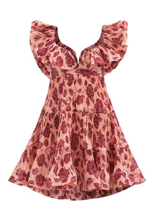 Matchesfashion.com Zimmermann - Lovestruck Flounced Floral-print Poplin Dress - Womens - Pink Print