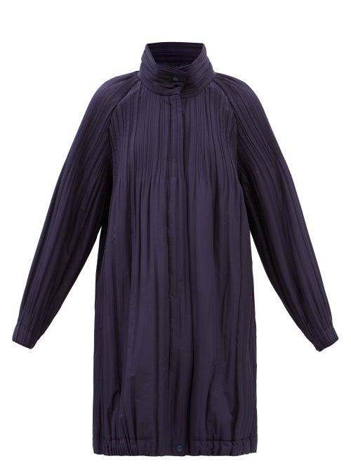 Pleats Please Issey Miyake - Technical-pleated Padded Coat - Womens - Navy