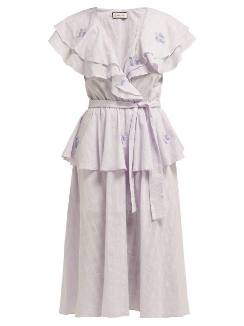 Matchesfashion.com Innika Choo - Rose Embroidered Cotton Voile Midi Dress - Womens - Blue Multi