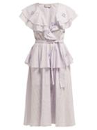 Matchesfashion.com Innika Choo - Rose Embroidered Cotton Voile Midi Dress - Womens - Blue Multi