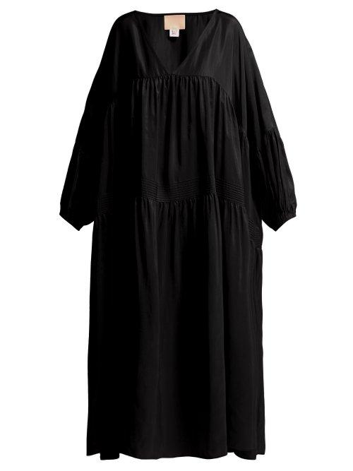 Matchesfashion.com Anaak - Airi Tiered Silk Satin Dress - Womens - Black