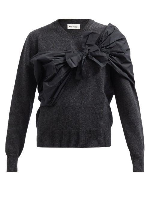 Molly Goddard - Lisbeth Wool And Taffeta Shawl Sweater - Womens - Charcoal