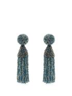 Matchesfashion.com Oscar De La Renta - Beaded Tassel Drop Earrings - Womens - Blue