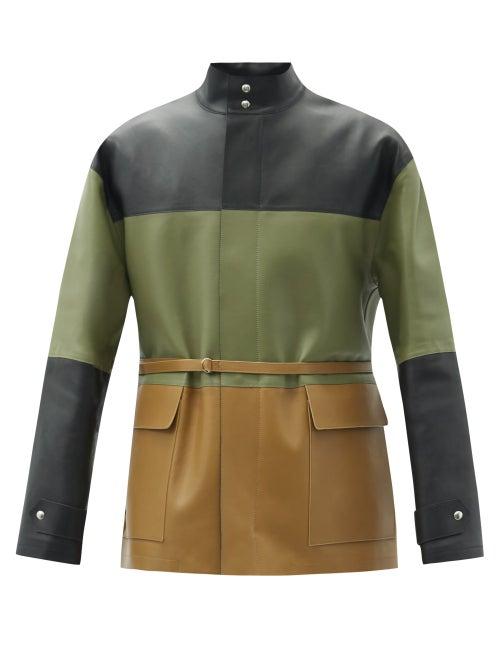 Matchesfashion.com Loewe - Anagram-debossed Patchwork-leather Jacket - Mens - Multi
