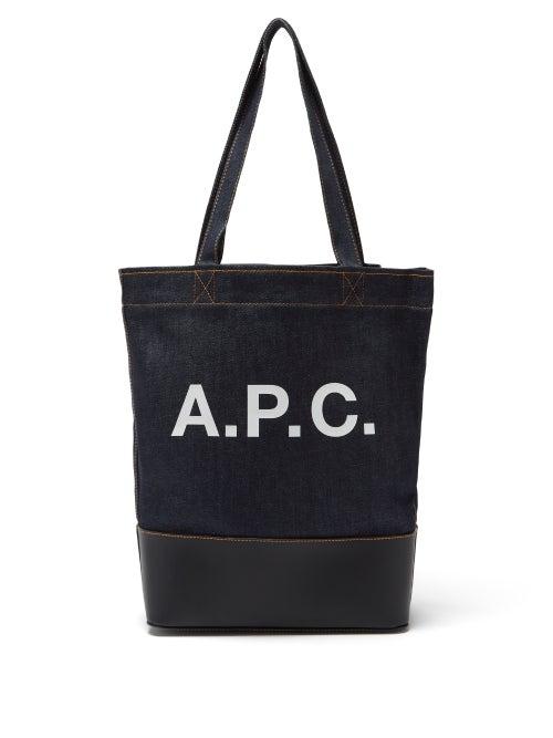 Mens Bags A.p.c. - Axelle Logo-print Denim And Leather Tote Bag - Mens - Navy