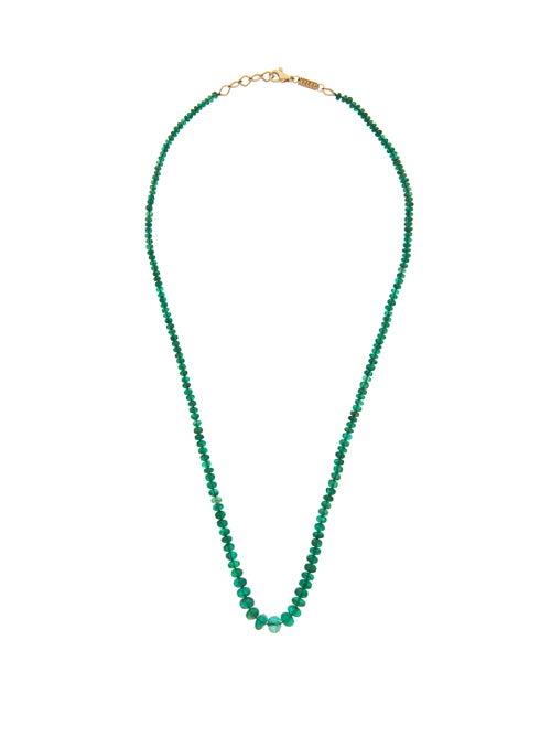 Matchesfashion.com Azlee - Beaded Emerald & 18kt Gold Necklace - Womens - Green