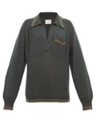 Matchesfashion.com Khaite - Ellen V Neck Striped Trim Cashmere Sweater - Womens - Dark Green