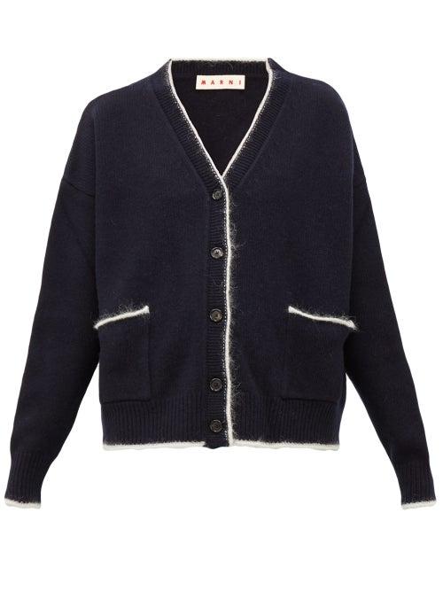 Matchesfashion.com Marni - Contrast Trim Wool Blend Cardigan - Womens - Navy Multi