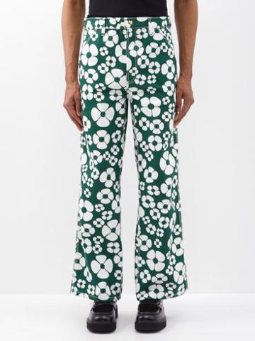 Marni X Carhartt - X Carhartt Wip Floral-print Cotton Trousers - Mens - Rainforest Green