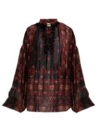 Matchesfashion.com Saint Laurent - Paisley Print Crepe Blouse - Womens - Black Red