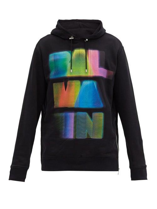 Matchesfashion.com Balmain - Logo-print Cotton-jersey Hooded Sweatshirt - Mens - Black