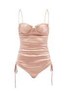 Matchesfashion.com Isa Boulder - Nina Ruched Metallic Swimsuit - Womens - Bronze