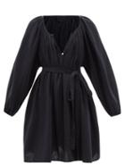 Loup Charmant - Gathered Puckered Cotton-voile Dress - Womens - Black
