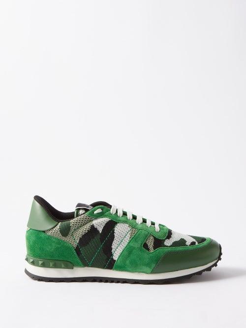 Valentino Garavani - Rockrunner Suede And Mesh Trainers - Mens - Green