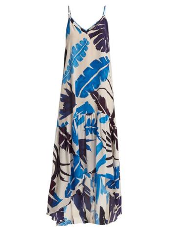 Matchesfashion.com Kalmar - Foliage Print Silk Slip Dress - Womens - White Multi