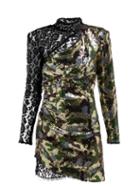 Matchesfashion.com Dundas - Camouflage And Leopard Lace Sequinned Mini Dress - Womens - Green Multi