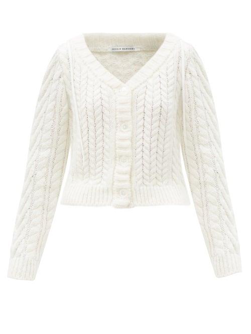 Matchesfashion.com Cecilie Bahnsen - Milo Sailor-yoke Cabled Merino-blend Cardigan - Womens - Ivory