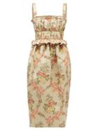 Matchesfashion.com Brock Collection - Floral Jacquard Ottoman Midi Dress - Womens - Beige Multi