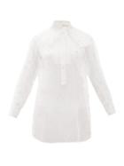 Matchesfashion.com Valentino - Pussy-bow Crystal-embellished Tulle Blouse - Womens - White