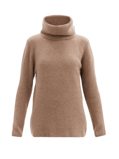 Matchesfashion.com Ernest Leoty - Ombelined Roll-neck Ribbed Wool-blend Sweater - Womens - Dark Beige