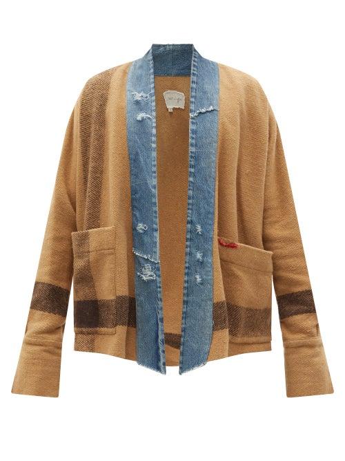 Matchesfashion.com Greg Lauren - Distressed Denim And Wool-blend Twill Jacket - Mens - Camel