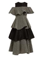 Huishan Zhang Soren Ruffled Geometric-embroidered Dress