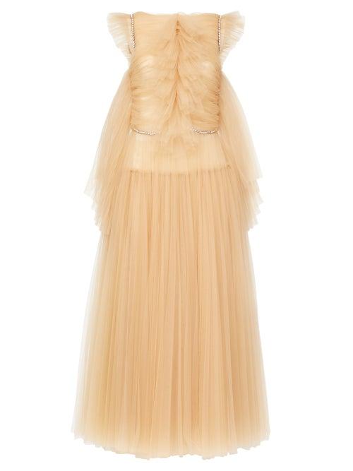 Matchesfashion.com Khaite - Paige Crystal-embellished Tulle Midi Dress - Womens - Beige
