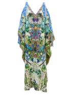 Matchesfashion.com Camilla - Shoulder-ties Leopard And Floral-print Silk Kaftan - Womens - White Print