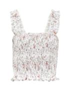 Matchesfashion.com Sir - Haisley Floral Print Smocked Cropped Linen Top - Womens - Ivory Multi