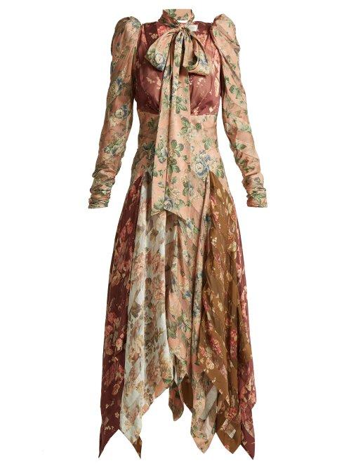 Matchesfashion.com Zimmermann - Unbridled Floral Print Contrast Panel Silk Dress - Womens - Multi