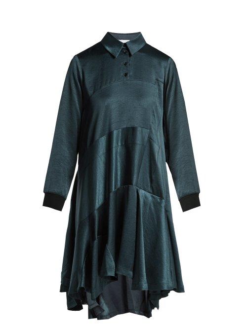 Matchesfashion.com Koch - Panelled Satin Midi Dress - Womens - Navy