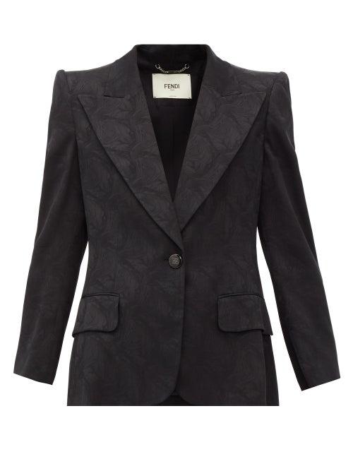Matchesfashion.com Fendi - Singled-breasted Floral-jacquard Silk Blazer - Womens - Black
